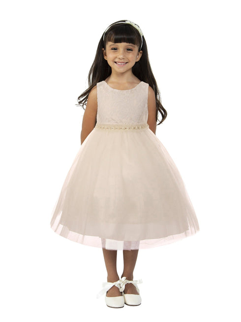 Kids Dream Baby Girls Off-White Lace Tulle Pearl Trim Flower Girl Dress 6-24M - SophiasStyle.com