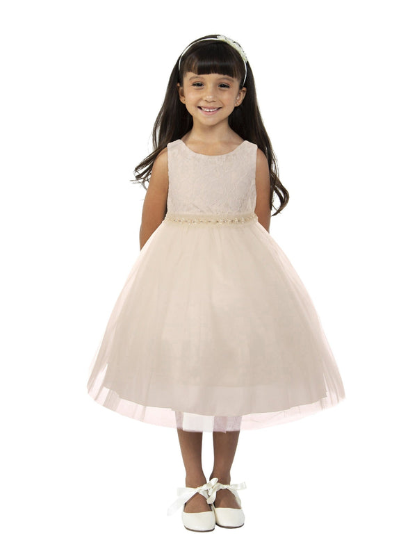 Kids Dream Baby Girls Off-White Lace Tulle Pearl Trim Flower Girl Dress 6-24M - SophiasStyle.com