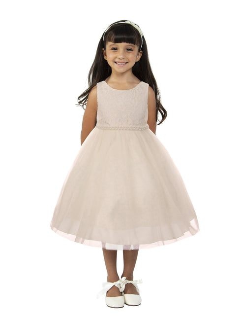 Kids Dream Baby Girls Off-White Tulle Thick Pearl Trim Flower Girl Dress 6-24M - SophiasStyle.com