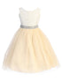 Big Girls Champagne Lace Thick Crystal Belt Junior Bridesmaid Dress 8-12 - SophiasStyle.com