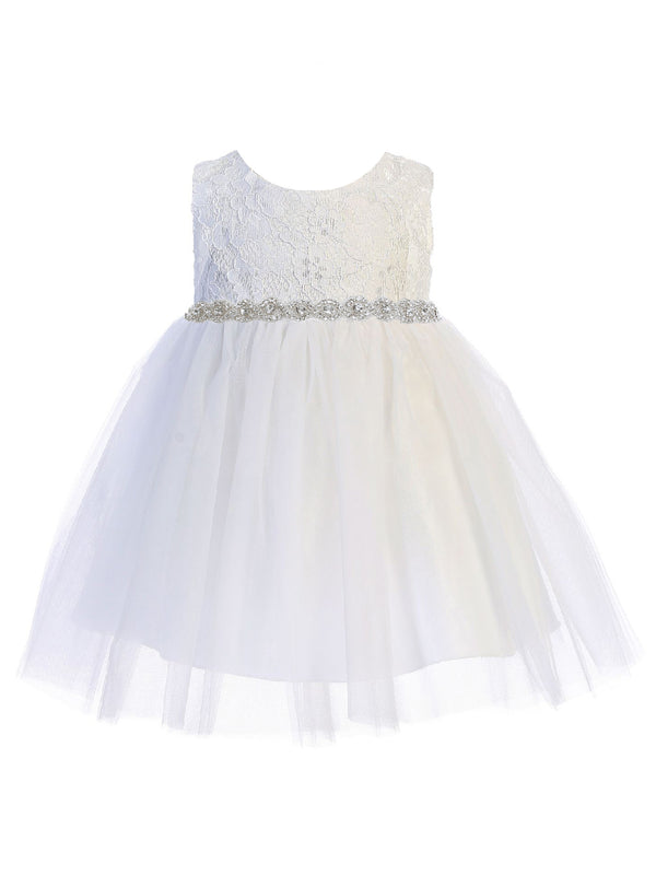 Kids Dream Baby Girls White Lace Tulle Rhinestone Flower Girls Dress 6-24M - SophiasStyle.com
