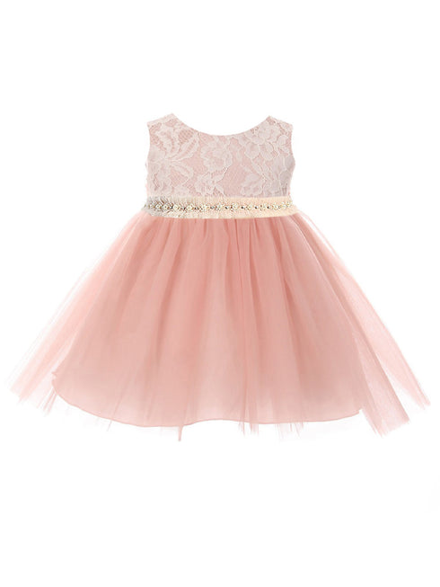 Baby Girls Rose Lace Tulle Pearl Mesh Trim Flower Girls Dress 6-24M - SophiasStyle.com