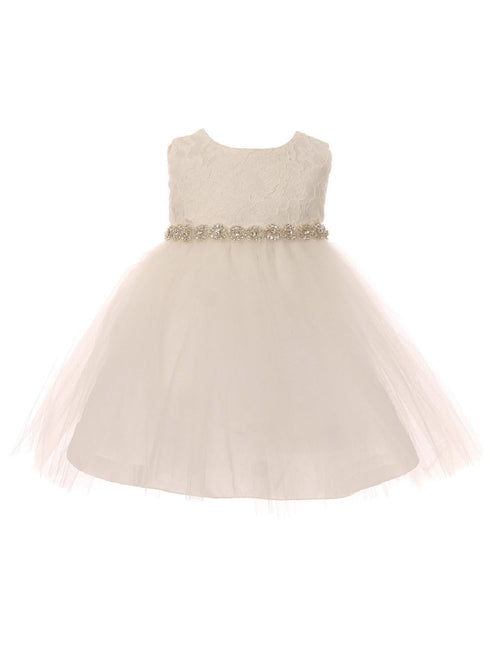 Kids Dream Baby Girls Off-White Lace Tulle Rhinestone Flower Girl Dress 6-24M - SophiasStyle.com