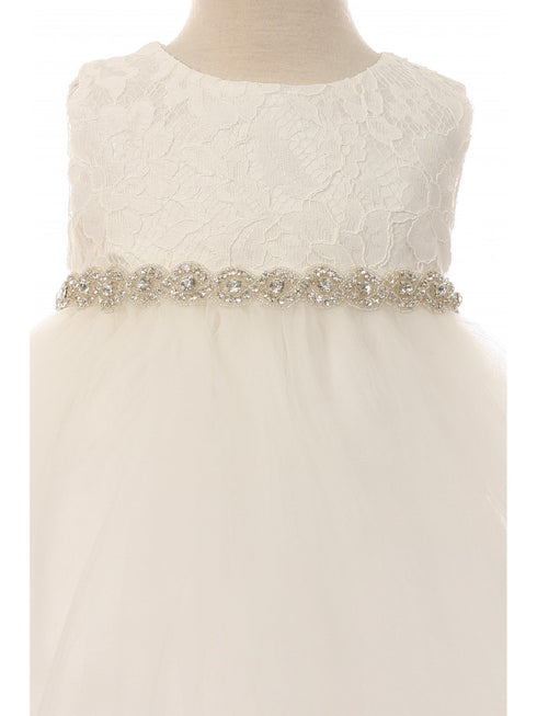 Kids Dream Baby Girls Off-White Lace Tulle Rhinestone Flower Girl Dress 6-24M - SophiasStyle.com