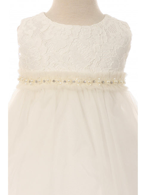 Kids Dream Baby Girls Off-White Lace Tulle Pearl Trim Flower Girl Dress 6-24M - SophiasStyle.com