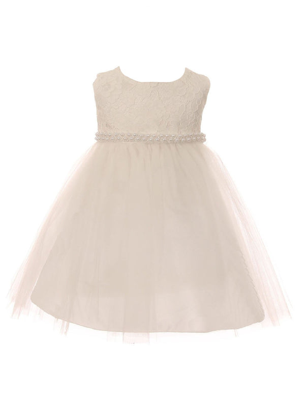 Kids Dream Baby Girls Off-White Tulle Thick Pearl Trim Flower Girl Dress 6-24M - SophiasStyle.com
