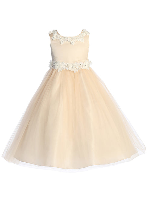 Kids Dream Big Girls Blush Pearl Floral Applique Princess Ballgown Dress 8-14 - SophiasStyle.com