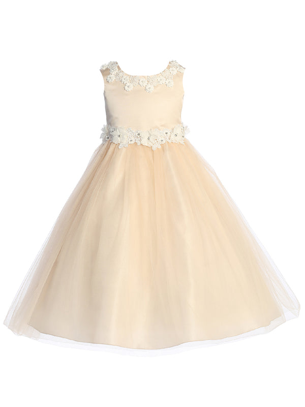 Kids Dream Big Girls Blush Pearl Floral Applique Princess Ballgown Dress 8-14 - SophiasStyle.com