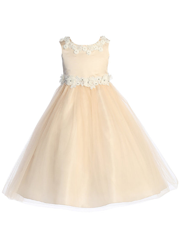 Kids Dream Big Girls Blush Pearl Floral Applique Princess Ballgown Dress 8-14 - SophiasStyle.com