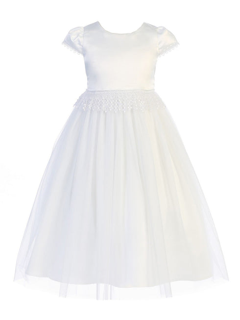 Kids Dream Big Girls White Embroidery Chandelier Trim Communion Dress 8-16 - SophiasStyle.com