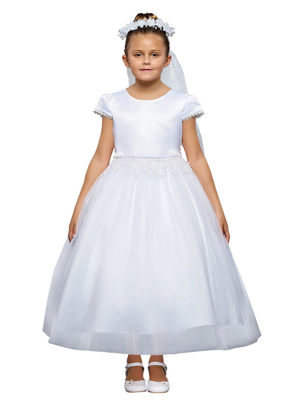Kids Dream Big Girls White Embroidery Chandelier Trim Communion Dress 8-16 - SophiasStyle.com