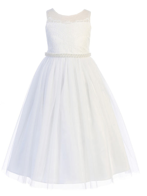 Kids Dream Big Girls White Lace Sweetheart Illusion Communion Dress 8-18 - SophiasStyle.com