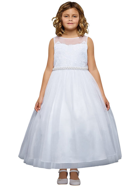 Kids Dream Little Girls White Lace Sweetheart Illusion Flower Girl Dress 4-6 - SophiasStyle.com