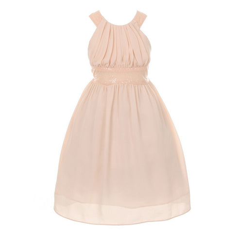 Cinderella Couture Little Girls Blush Dazzling Sequin X Back Pleated Dress 8-14 - SophiasStyle.com