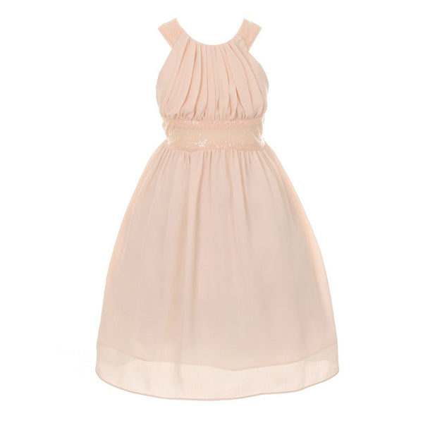 Cinderella Couture Little Girls Blush Dazzling Sequin X Back Pleated Dress 8-14 - SophiasStyle.com
