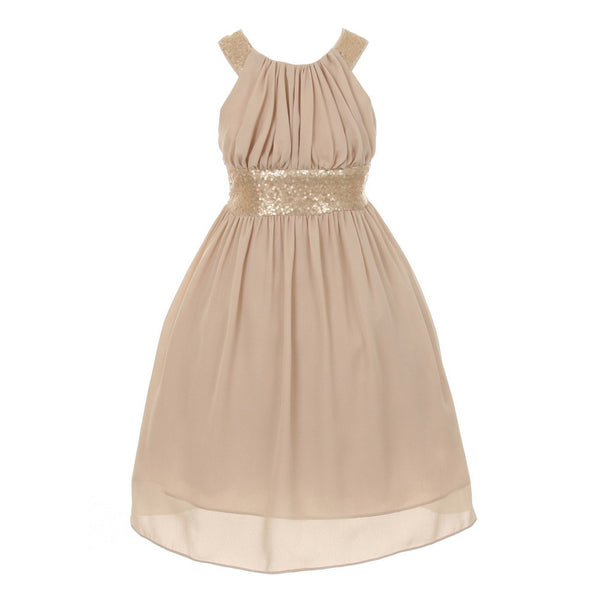 Cinderella Couture Little Girls Champagne Dazzling Sequin Pleated Dress 8-14 - SophiasStyle.com