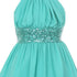 Cinderella Couture Little Girls Jade Dazzling Sequin X Back Pleated Dress 8-14 - SophiasStyle.com
