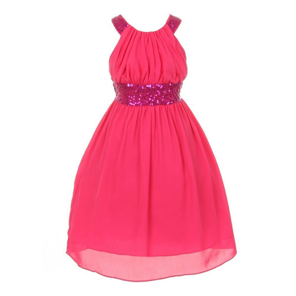 Cinderella Couture Little Girls Fuchsia Dazzling Sequin X Back Pleated Dress 4-6 - SophiasStyle.com