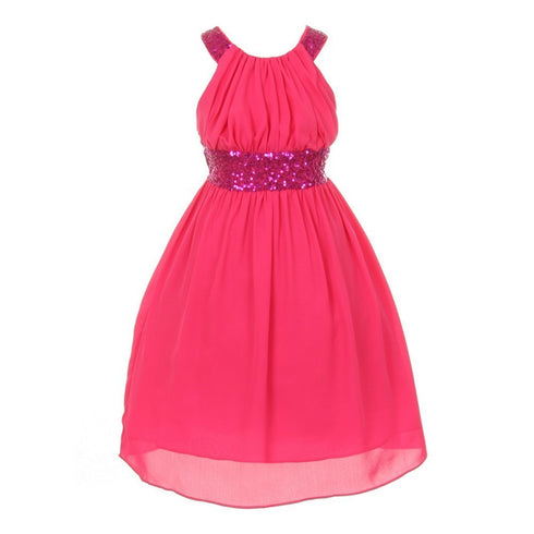 Cinderella Couture Little Girls Fuchsia Dazzling Sequin Pleated Dress 8-14 - SophiasStyle.com