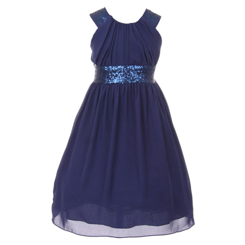 Cinderella Couture Big Girls Navy Dazzling Sequin Pleated Dress 8-14 - SophiasStyle.com