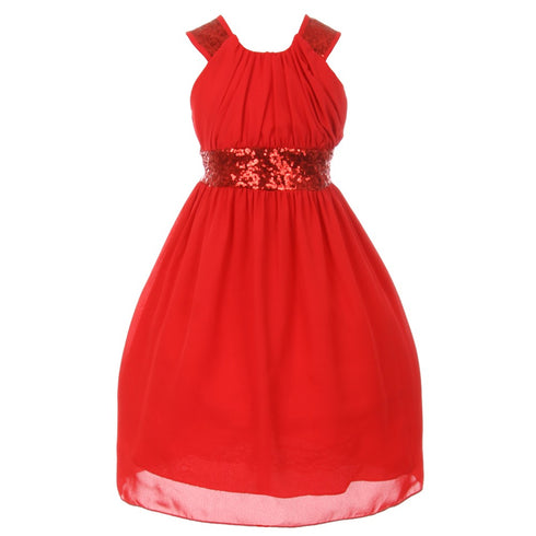 Cinderella Couture Little Girls Red Dazzling Sequin Pleated Dress 4-6 - SophiasStyle.com