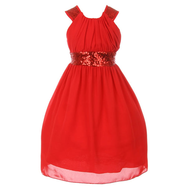 Cinderella Couture Big Girls Red Dazzling Sequin Pleated Dress 8-14 - SophiasStyle.com