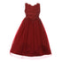 Little Girls Burgundy Pearl Sequin Tulle Satin Sleeveless Flower Girl Dress 4-6 - SophiasStyle.com