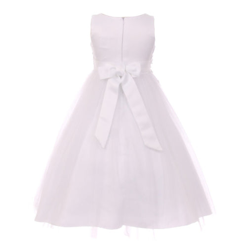 Little Girls White Sparkle Pearl Sequin Satin Tulle Flower Girl Dress 4-6 - SophiasStyle.com