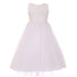 Little Girls White Sparkle Pearl Sequin Satin Tulle Flower Girl Dress 4-6 - SophiasStyle.com