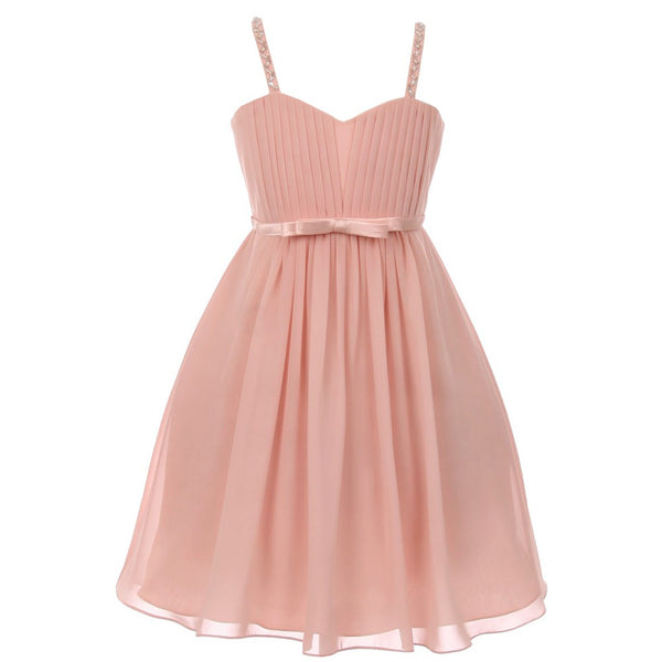 Big Girls Blush Sequin Bead Chiffon Flower Girl Dress 8-16 - SophiasStyle.com