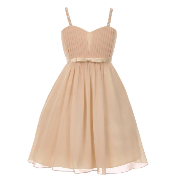 Little Girls Champagne Sequin Bead Chiffon Flower Girl Dress 4-6 - SophiasStyle.com