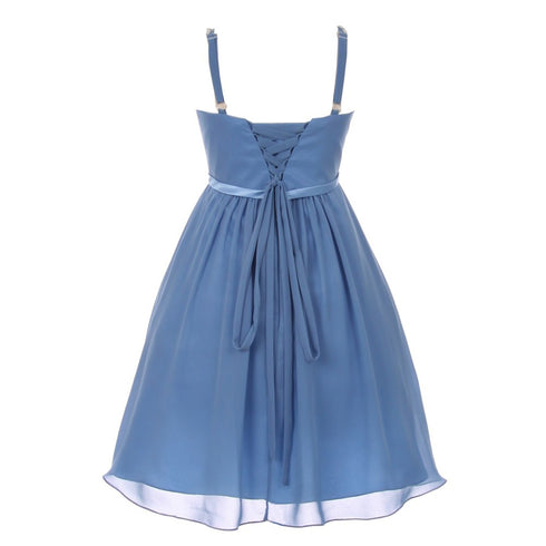Big Girls Dusty Blue Sequin Bead Chiffon Flower Girl Dress 8-16 - SophiasStyle.com