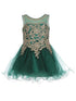 Baby Girls Hunter Green Gold Coiled Lace Illusion Flower Girl Dress 6-24 Months - SophiasStyle.com