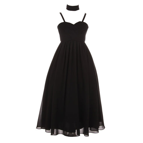 Big Girls Black Pleated Top Shawl Elegant Chiffon Junior Bridesmaid Dress 8-16 - SophiasStyle.com