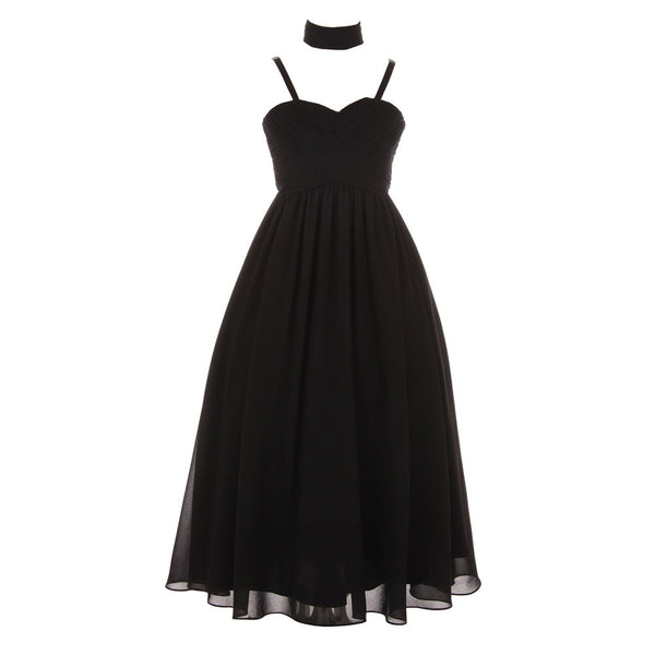 Big Girls Black Pleated Top Shawl Elegant Chiffon Junior Bridesmaid Dress 8-16 - SophiasStyle.com