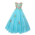 Big Girls Aqua Pink Floral Embroidered Lace Tulle Junior Bridesmaid Dress 8-16 - SophiasStyle.com