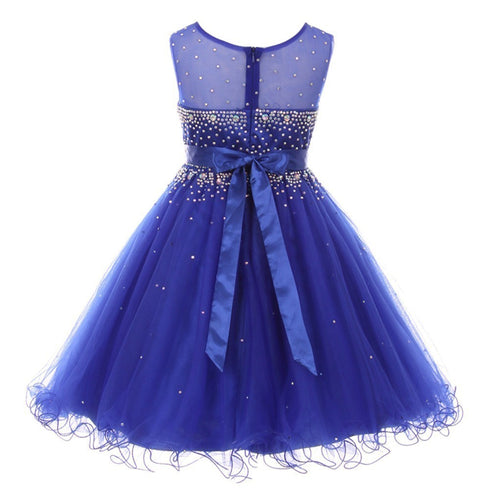 Big Girls Royal Blue Sparkling Rhinestone Illusion Tulle Party Formal Dress 8-16 - SophiasStyle.com