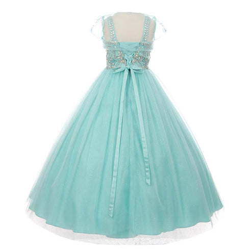 Little Girls Aqua Bedazzled Rhinestone Tulle Bolero Special Occasion Dress 4-6 - SophiasStyle.com