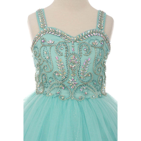 Big Girls Aqua Bedazzled Rhinestone Tulle Bolero Special Occasion Dress 8-16 - SophiasStyle.com