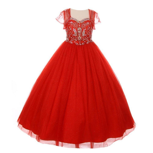 Little Girls Red Bedazzled Rhinestone Tulle Bolero Special Occasion Dress 4-6 - SophiasStyle.com