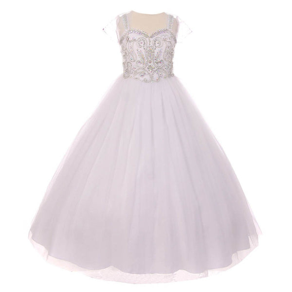 Little Girls White Bedazzled Rhinestone Tulle Bolero Special Occasion Dress 4-6 - SophiasStyle.com