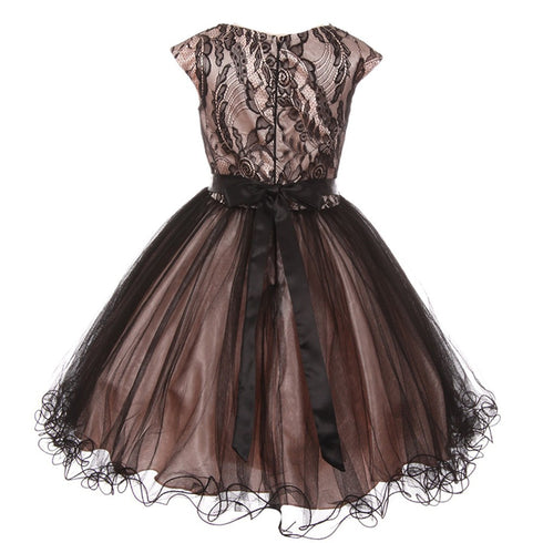 Big Girls Blush Black Rhinestone Embroidered Lace Junior Bridesmaid Dress 8-16 - SophiasStyle.com