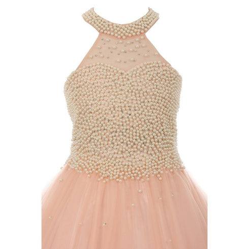 Little Girls Blush Dazzling Halter Neck Party Tulle Flower Girl Dress 4-6 - SophiasStyle.com