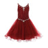 Big Girls Burgundy Rhinestone Colored Pearl Tulle Junior Bridesmaid Dress 12 - SophiasStyle.com