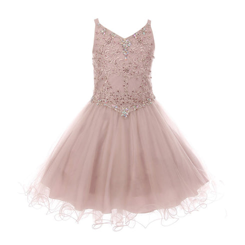 Big Girls Dusty Pink Rhinestone Colored Pearl Tulle Junior Bridesmaid Dress 16 - SophiasStyle.com