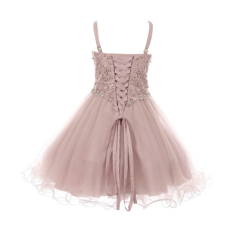 Big Girls Dusty Pink Rhinestone Colored Pearl Tulle Junior Bridesmaid Dress 16 - SophiasStyle.com
