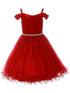 Big Girls Burgundy Rhinestone Velvet Off-Shoulder Christmas Dress 8-14 - SophiasStyle.com