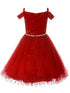 Little Girls Burgundy Rhinestone Velvet Off-Shoulder Christmas Dress 2-6 - SophiasStyle.com