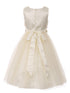 Little Girls Champagne Pearl 3D Floral Accents Tulle Flower Girl Dress 2-6 - SophiasStyle.com