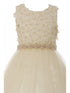Big Girls Champagne Pearl 3D Floral Accents Tulle Junior Bridesmaid Dress 8-16 - SophiasStyle.com